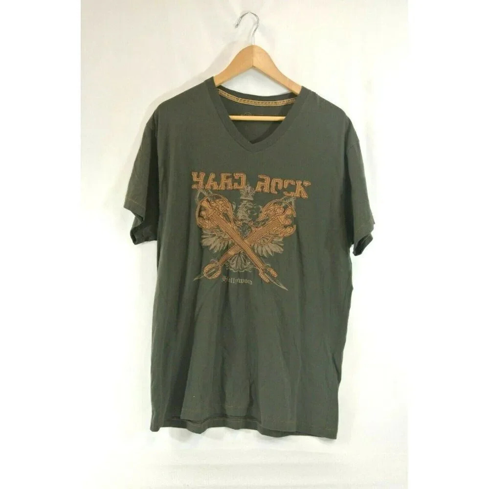 Hard Rock Cafe Hollywood Green Shirt Textured Distressed Mens XL